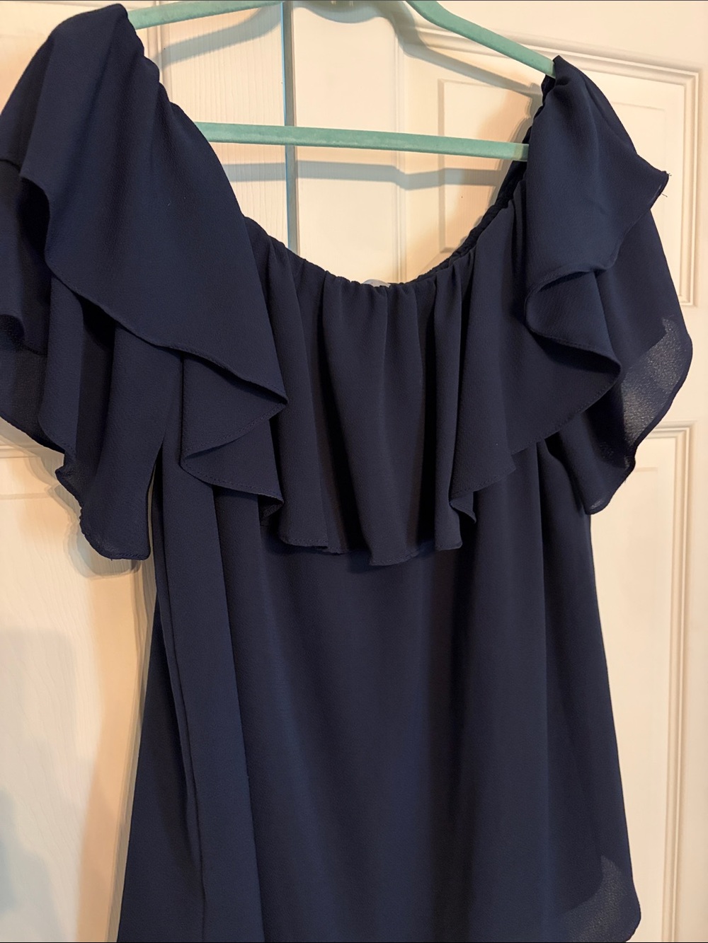 Navy Off-Shoulder Ruffle Blouse - Picture 2 of 3